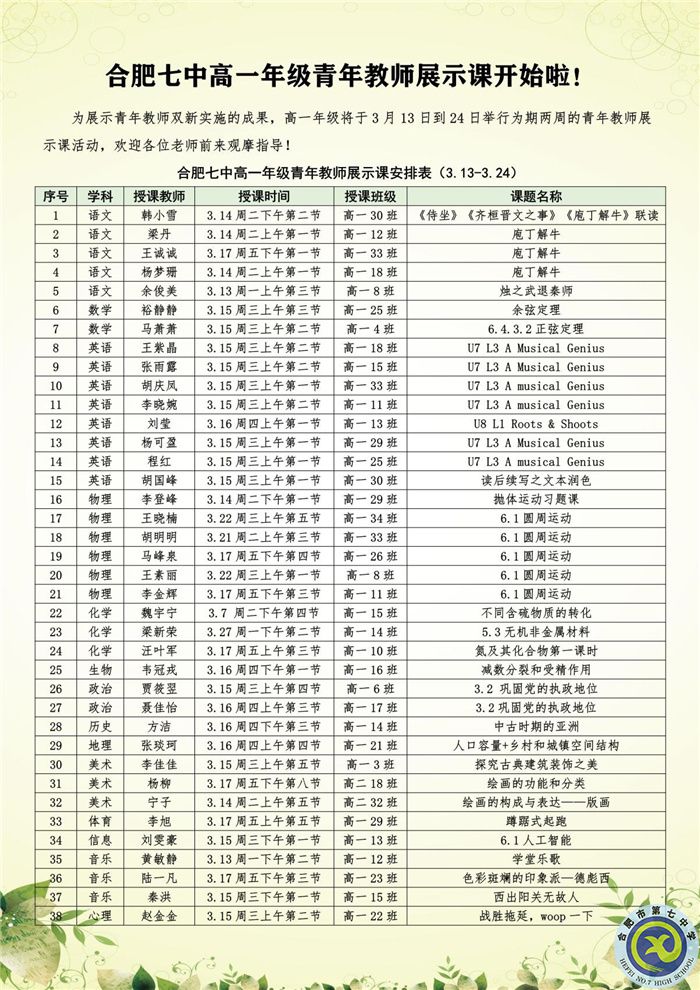 合肥七中高一年級開展青年教師“雙新”展示課活動(圖1)